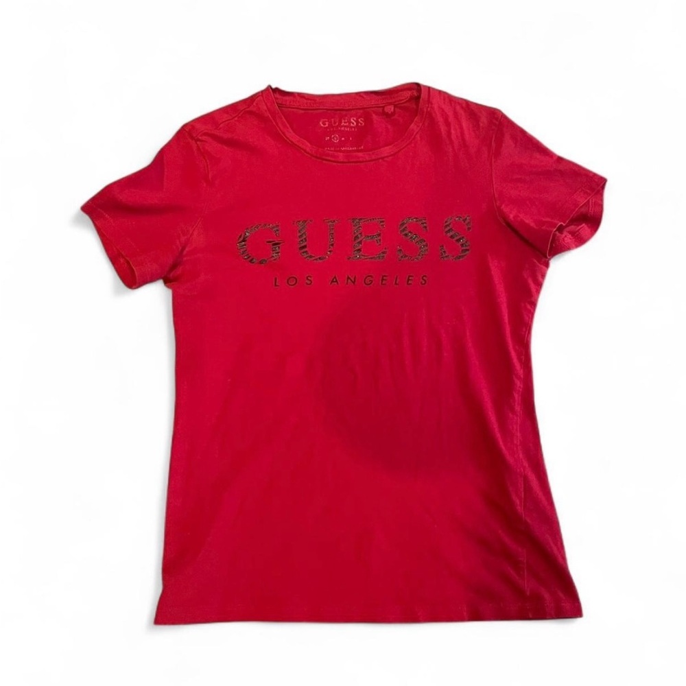 Y2k style Guess blinged out women’s Red Tee